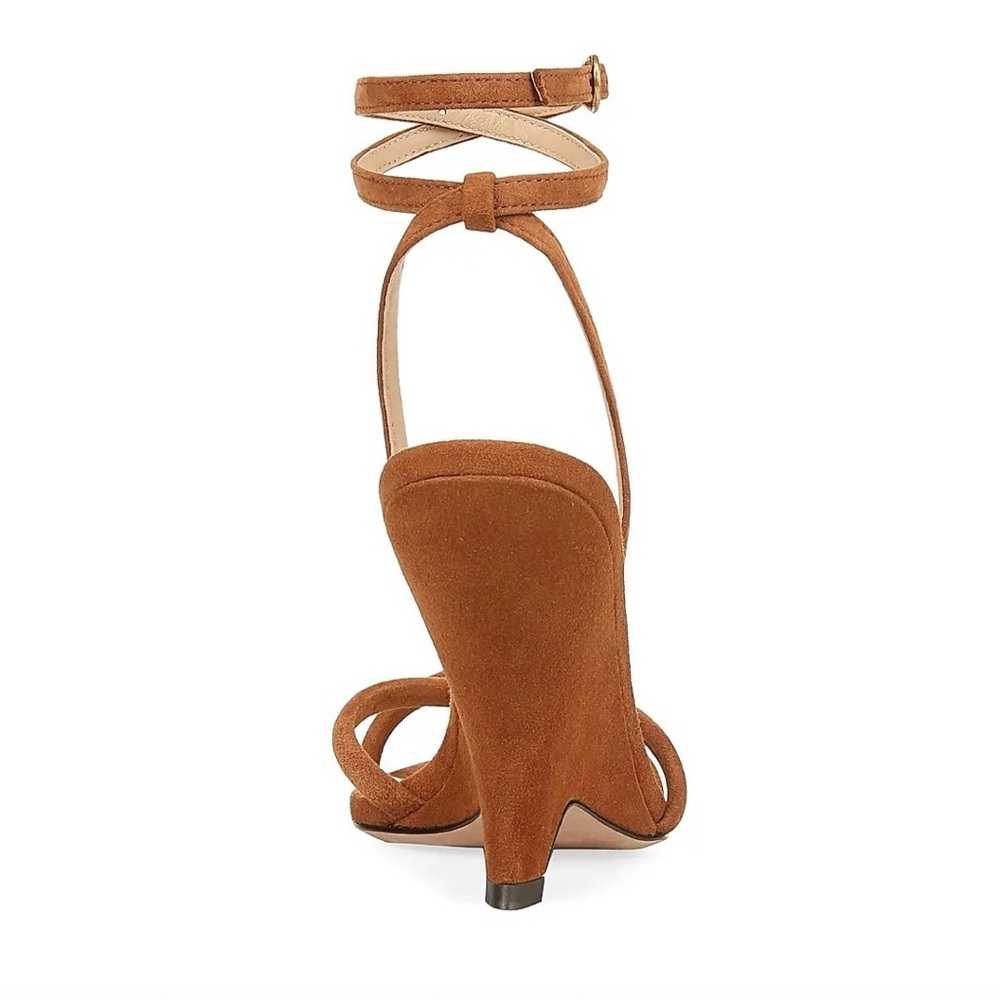 Veronica Beard Manuela 95MM Suede Ankle-Strap Wedge Sandals Caramel Brown 5.5 - Picture 4 of 11